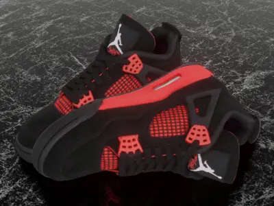 NIKE AIR JORDAN 4 RETRO RED THUNDER 3D SHOES Low-poly 3D model