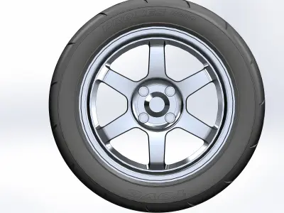 Wheel for scale model Rim TE37 tire with realistic tread pattern 3D print model