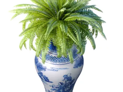 A fern in a Chinese vase potted vase for decoration 3D model