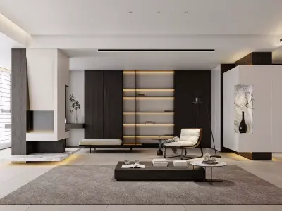 Modern living room dining room interior scenes 596 3D model