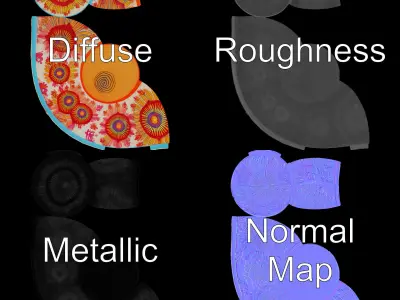 Colorful Embroidered Pouf Model Pack Low-poly 3D model