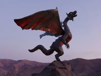 Black Red DRAGON lowpoly GAME READY Low-poly 3D model