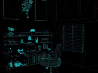 Realistic Study Table With Assets-01 Low-poly 3D model