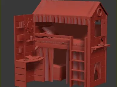 KidsRoom bunk bed with desk 3D model
