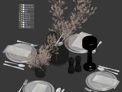 Serving set with dried flowers 3D model