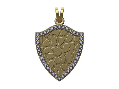 Gold nugget diamond shield pendant with bail 3D print model