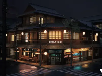 Ramen Restaurant Environment Low-poly 3D model
