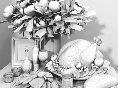 Holiday Christmas flower and food 3D model