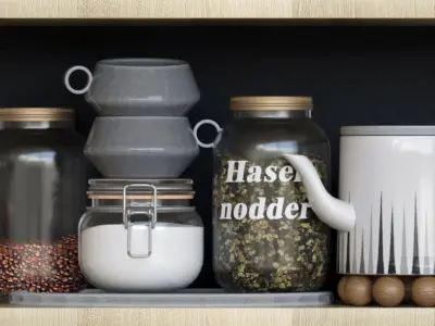 Set-197 kitchen items on shelf 3D model