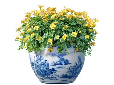 A bouquet of yellow flowers in a potted vase for decoration 3D model