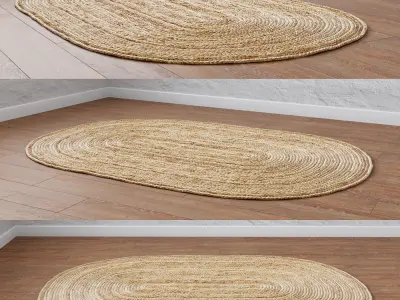 Natural Oval shape Braided Jute Rug 6 in one Low-poly 3D model