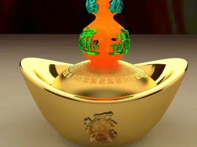 Chinese gold ingot with Gourd 3D model