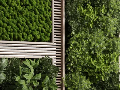 Vertical Wall Garden With Wooden frame 39 3D model