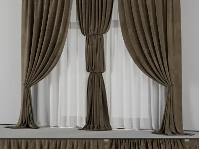 classic curtains and tulle - set 009 Low-poly 3D model