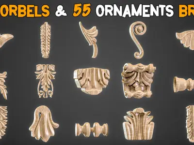 20 Corbels and 55 Ornamental Brush 3D Model  Tutorials  Vol 15 Low-poly 3D model