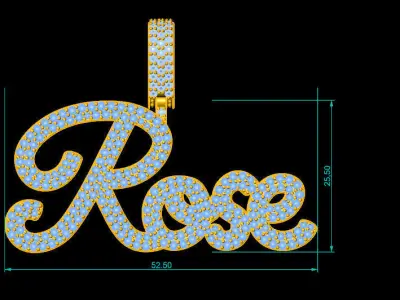 Custom Diamond Name Pendant ROSE 3D print model