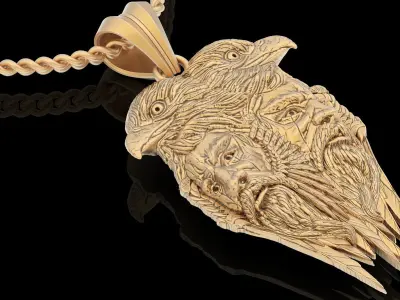 Eagle man pendant silver gold printable jewelry 3D model 3D print model
