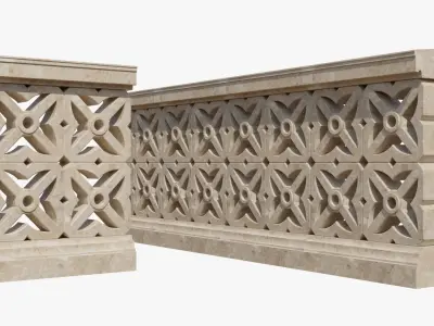 Balustrades stone wall with decorative carvings 3D model
