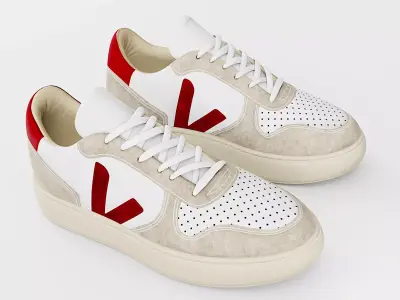 Casual Sneaker Leather Veja Style - White Red Beige Low-poly 3D model