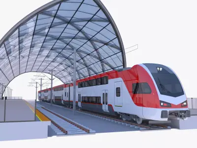 Station with Stadler train USA 3D model