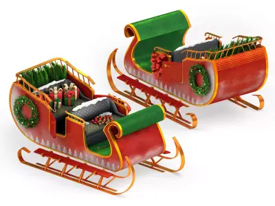 Christmas Sleigh 3D Model for Element 3D and Cinema 4D  3D model