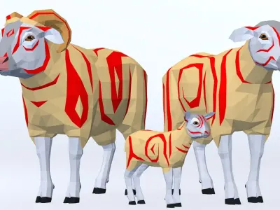 LowPoly Sheeps pack Low-poly 3D model