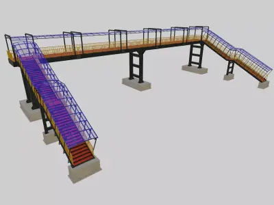 Steel Pedestrian Bridge - Three Columns - Straight Close Type-4 3D model