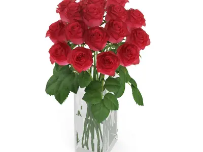 Red Roses in Glass Vase 3D model