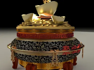 Chinese gold Ingot  pot 3D model