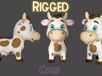 Rigged Light Brown Spotted Cute Farm Cow Low-poly 3D model Low-poly 3D model
