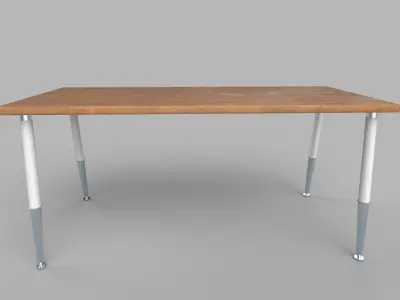 table wooden with metal legs Low-poly 3D model