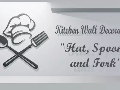 Kitchen Wall Decoration - Chefs Hat Spoon and Fork 3D model