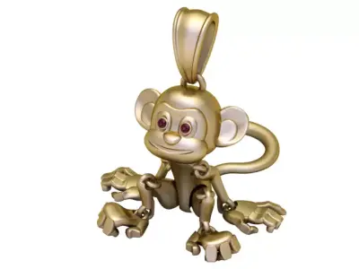 Golden Playful Monkey Pendant 3D print model
