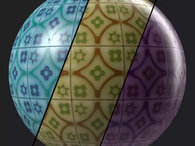 Stone Wall Materials 112- Ornament Ceramic Tile - Pbr Seamless Texture