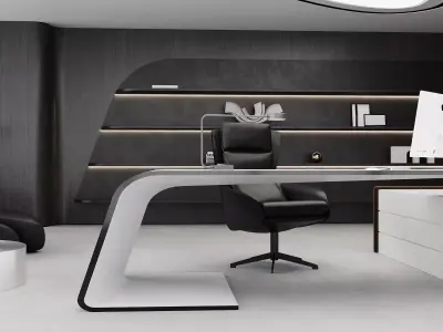 Ultra Modern Executive Office Interior with Curved Desk 3D model