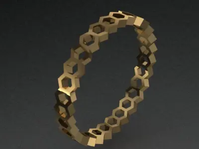 Hexagon Honeycomb Golden Band Ring 3D print model