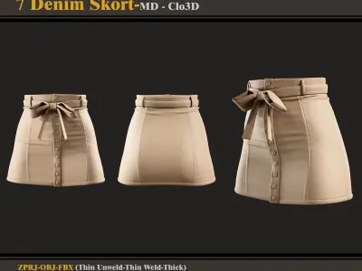 7 Denim Skort-MD-Clo3D-ZPRJ  FBX  OBJ 3D model