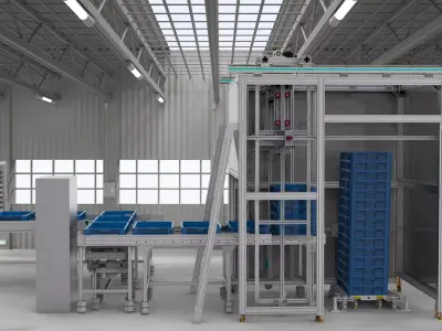 Plastic box stacking conveyor 3D model