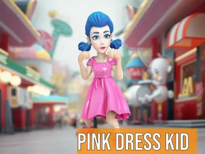 Pink Dress Kid model pack Low-poly 3D model