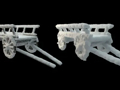 Wooden cart covered with snow 01 3D model