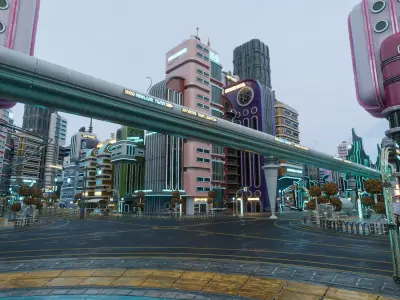 SCIFI ATOMPUNK CITY ENVIRONMENT TILEABLE LOOP Low-poly 3D model
