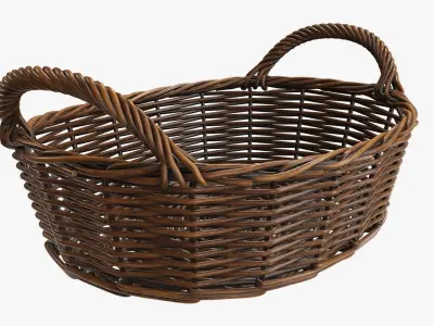 Wicker basket oval  with handles dark brown 3D model