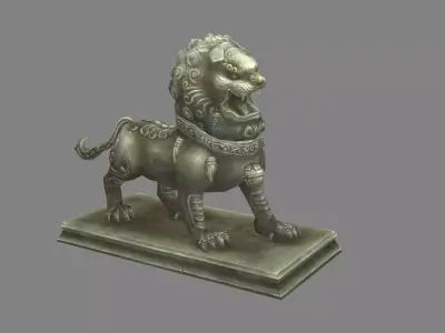 Stone lion sculpture - Lion dance Low-poly 3D model