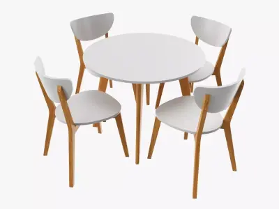 Round dining table with chairs 02 3D model