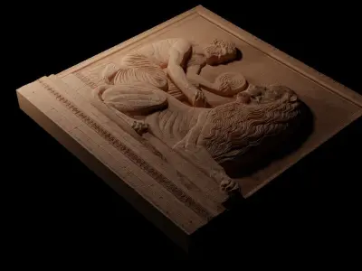 Man And Lion CNC 3d Print High Relief Sand Casting 3D print model