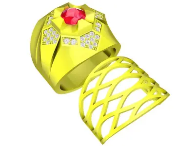 Luxury Geometric Ruby Pave Signet Ring for Men 4320 3D print model