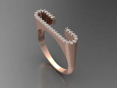 alphabet jewelry ring diamond letter C 3D print model