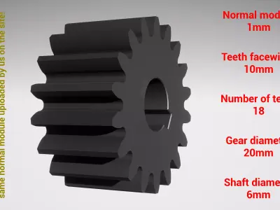 Cylindrical gear - paired - z18 m1 D20 d6 3D print model