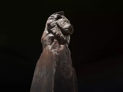 Lion wooden statue Low-poly 3D model