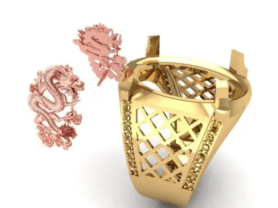 Luxury Chinese Dragon Red Gemstone Ring for Men  2453 3D print model